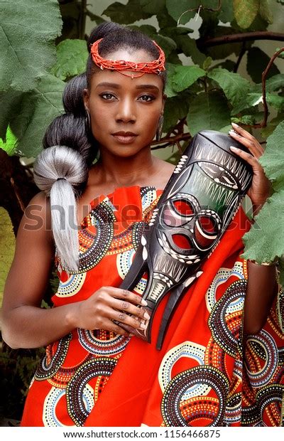 Portrait Beautiful Young African Woman Sitting Stock Photo 1156466875