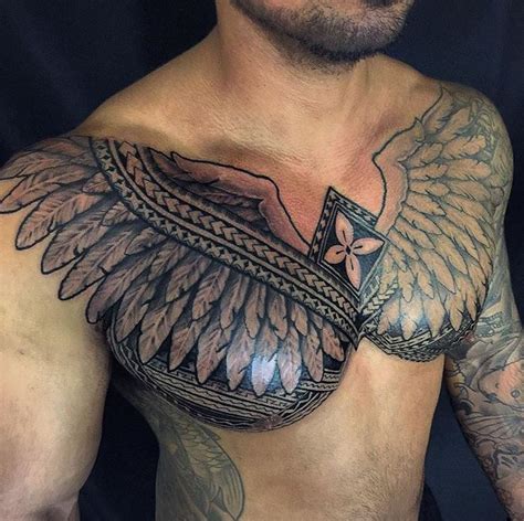 angel wing chest tattoos for men
