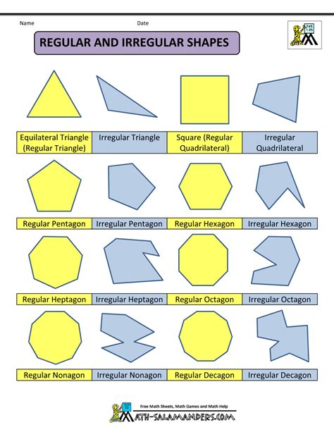 Polygon Shapes Regular And Irregular Shapes Col Grade 5 Math Worksheets