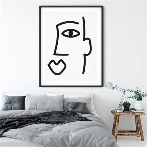 Abstract Face Picasso Style Art Print Black And White