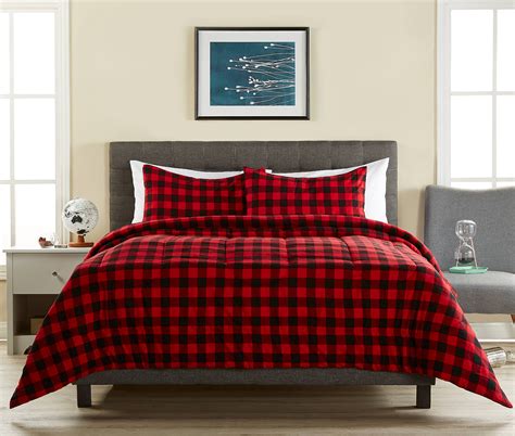 Red And Black Plaid Comforter Set 100 Cotton Flannel 3 Pc Bedding King