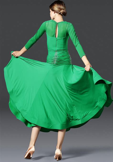 Green Luxury Crepe Ruffled With Slit Lace Ballroom Smooth Practice