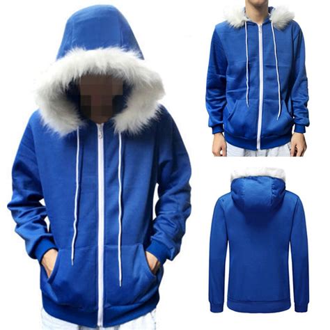 Cospaly Hoodies Mens Blue Fleece Fur Collar Hooded Jacket Autumn Couple