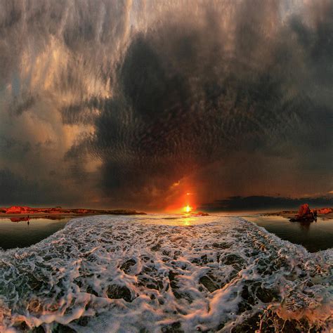Dark Gray Red Waves Beach Spiral Sunset Photograph By Eszra Tanner