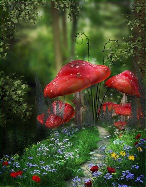 Red Mushrooms In A Magical Forest Fantasy Forest Magic Forest Fantasy