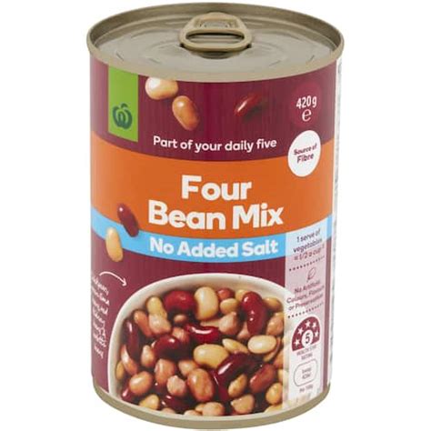 Woolworths Four Bean Mix No Added Salt Can 420g Bunch