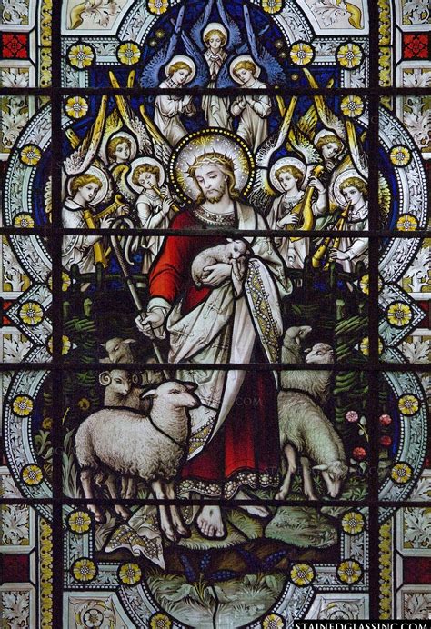 Jesus Leading His Sheep Religious Stained Glass Window
