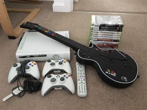 Xbox 360 1 Controller Guitar Hero Pack Dvd Remote Wireless Earpiece 10 Games In