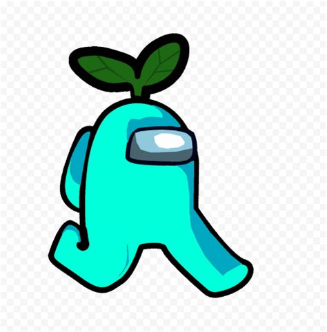 HD Cyan Light Blue Among Us Character Walking With Leaf Hat PNG Citypng