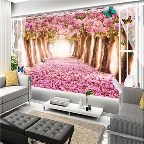Beibehang Large Custom Wallpaper 3d Cherry Blossom Sea Windows To