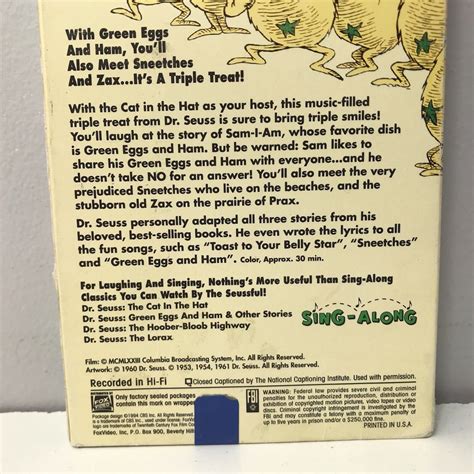 Dr Seuss Green Eggs Ham Sing Along Classics Vhs Video Tape Buy Get