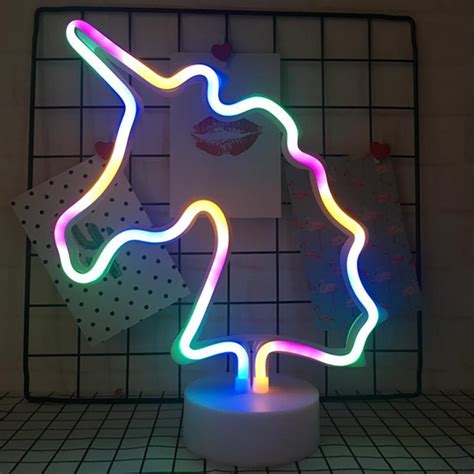 Led Neon Unicorn Light Lamp With Cactus And Flamingos Design Soft And Bright Wall Decor Lamp For