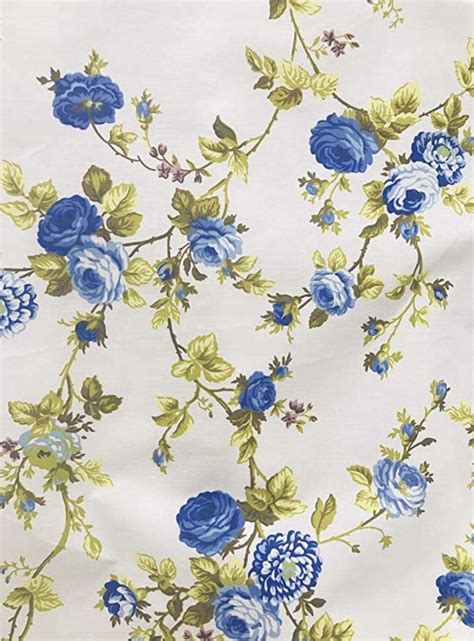 Materials Fabric Classic Blue Rose Floral Print Poly Cotton Fabric 58
