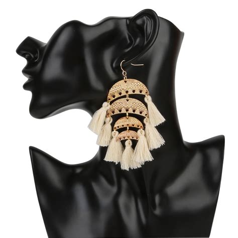 new fashion tassel drop earrings for women boho bohemian long exaggerated silk tassel dangle