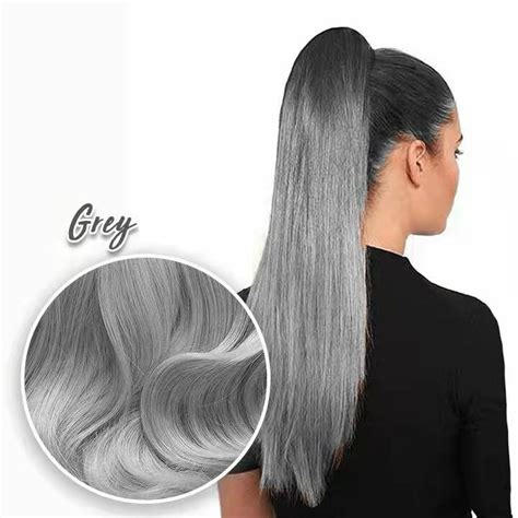 New Style Silver Grey Human Hair Ponytail Hairpiece Wrap Around Dye