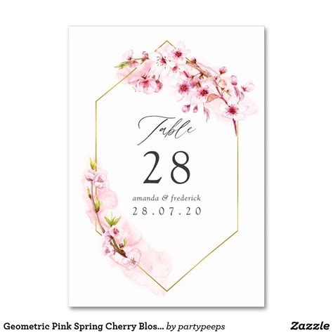 Geometric Pink Spring Cherry Blossom Wedding Table Number Cherry