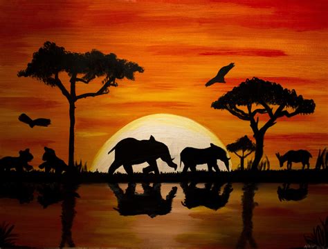 African Sunset Oil Paints 24x18 By Nikki Rose Africa Painting