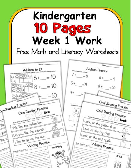 Free Kindergarten Math And Literacy Worksheets 10 Pages Made By