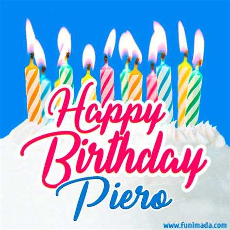 Happy Birthday  For Piero With Birthday Cake And Lit Candles