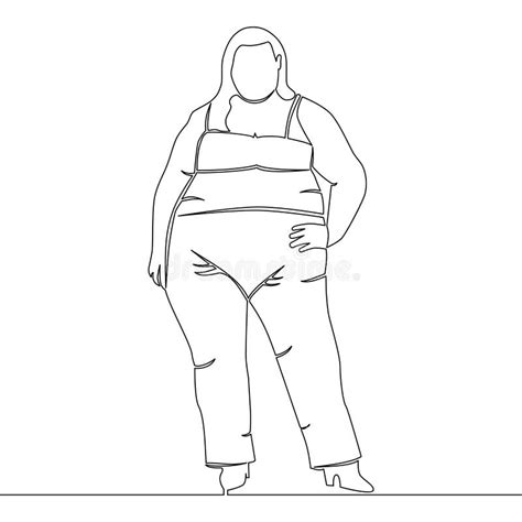 Continuous Line Drawing Overweight Female Body Positive Fat Woman Icon