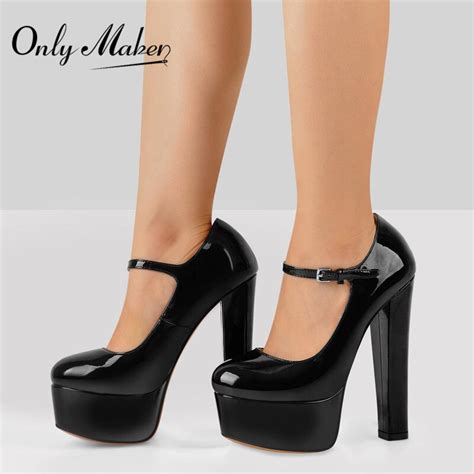 onlymaker women mary jane platform pumps ankle strap thick 15~16cm round heel high heels dress