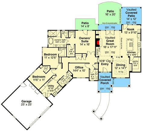 Rugged Craftsman Ranch Home Plan With Angled Garage