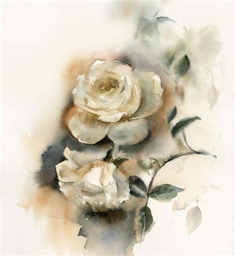 Roses Original Watercolor Painting Flowers Painting Pale Colors Grey