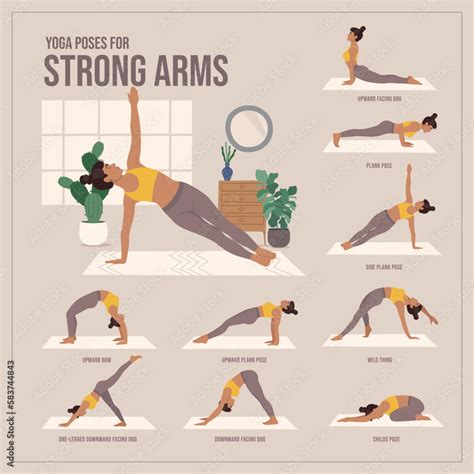 Vetor De Yoga Poses For Strong Arms Young Woman Practicing Yoga Pose