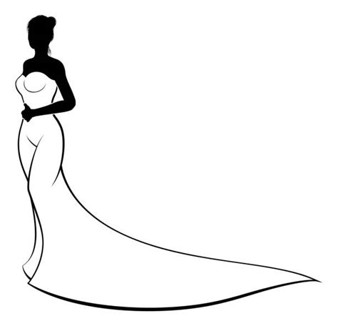 50 Abstract Outline Illustration Of A Young Elegant Bride In Dress