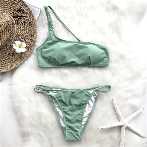 Buy Cupshe Green One Shoulder Thong Bikini Sets Women