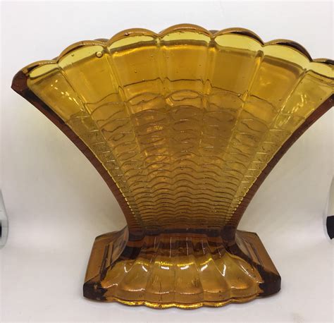 Amber Art Deco Glass Vase Davidson 296 Fan Vase Vintage Etsy Uk Art Deco Glass Glass Vase Vase