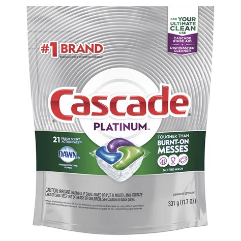 Cascade Platinum ActionPacs, Dishwasher Detergent, Fresh Scent, 21