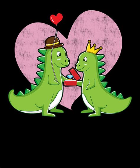 Dinosaur Couple In Love With Wedding Proposal Mixed Media By Norman W