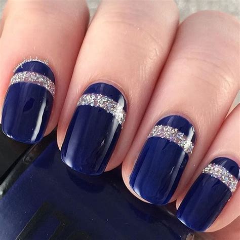 Navy Blue With Glitter Nail Art 3 Easyday