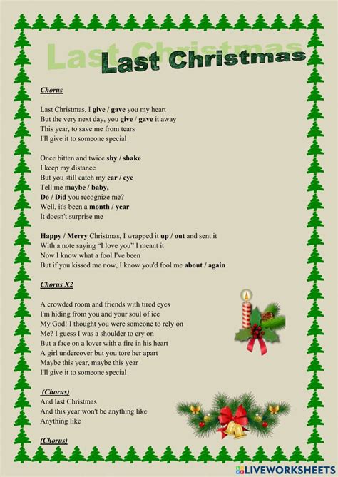 Taylor Swift Last Christmas Lyrics Worksheet