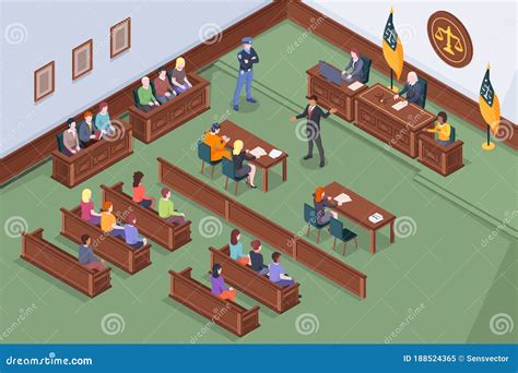 Courtroom Process Court Judge Prosecutor Lawyer Stock Vector