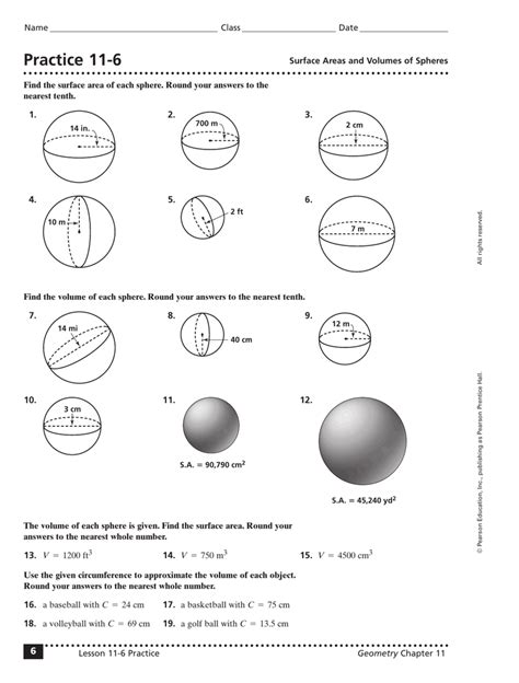 Volume Of Sphere Worksheet