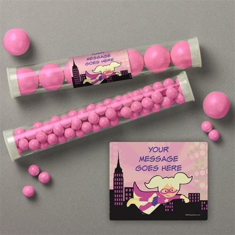 Superhero Pink Personalized Candy Tubes 12 Count Girls Party Supplies Girl Superhero Party