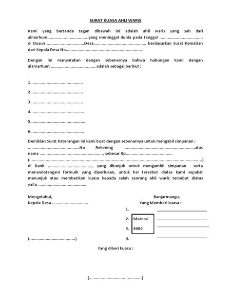 Contoh surat kuasa bank pengambilan uang pensiun. Format Surat Keterangan Ahli Waris Dari Desa - Kumpulan ...