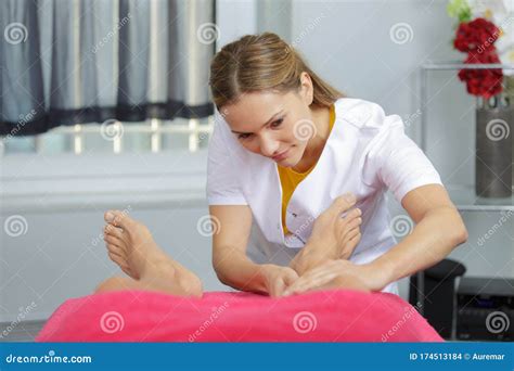 Portrait Woman Doing Leg Massage Stock Photo Image Of Profession