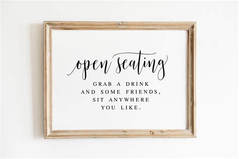 Open Seating Grab A Drink And Some Friends Sit Anywhere You Etsy Wedding Seating Signs Open