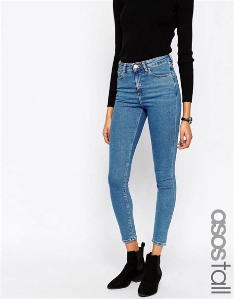 Asos Tall Ridley High Waist Skinny Jeans In Lily Pretty Mid Stonewash