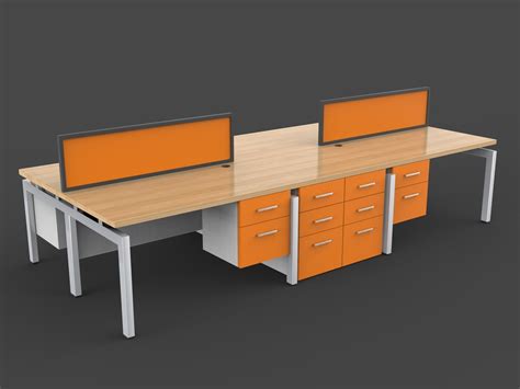 Workstation 2 Office Desk With Orange Accents 3d Model Cgtrader