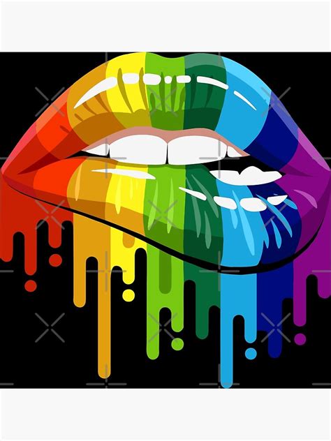 Pride Art Sexy Mouth Biting Lower Lip And Dripping Rainbow Colors