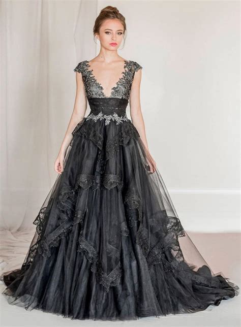 Black Tulle And Lace Evening Gown Black Wedding Dress Black Wedding