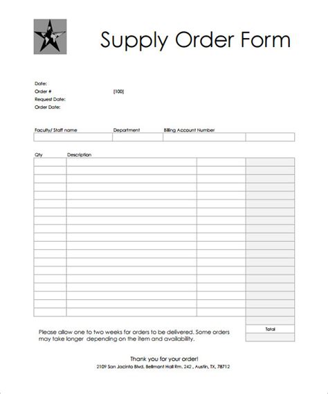 Simple Order Form Template Word Order Form Templates