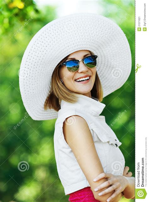 woman white hat glasses stock image image of makeup 21371021