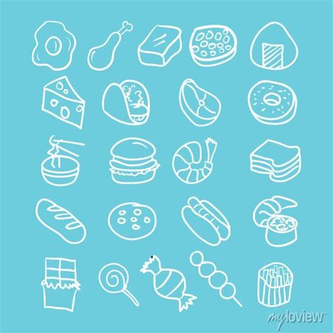 Hand Drawn Doodle Foods Icon Set Vector Illustration Posters For The