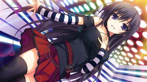 Anime Anime Girls Dark Hair Purple Eyes Skirt Thigh