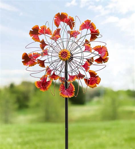 Metal Ginkgo Leaves Wind Spinner In Autumn Hues With Abstract Wire For